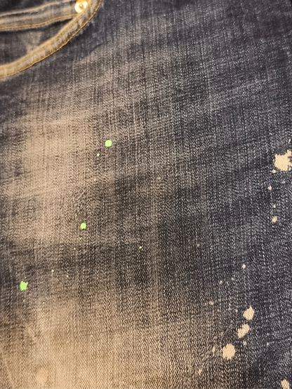 MY BRAND Amsterdam Men’s Denim Shorts Size 36 - Distressed Paint Splatter Blue