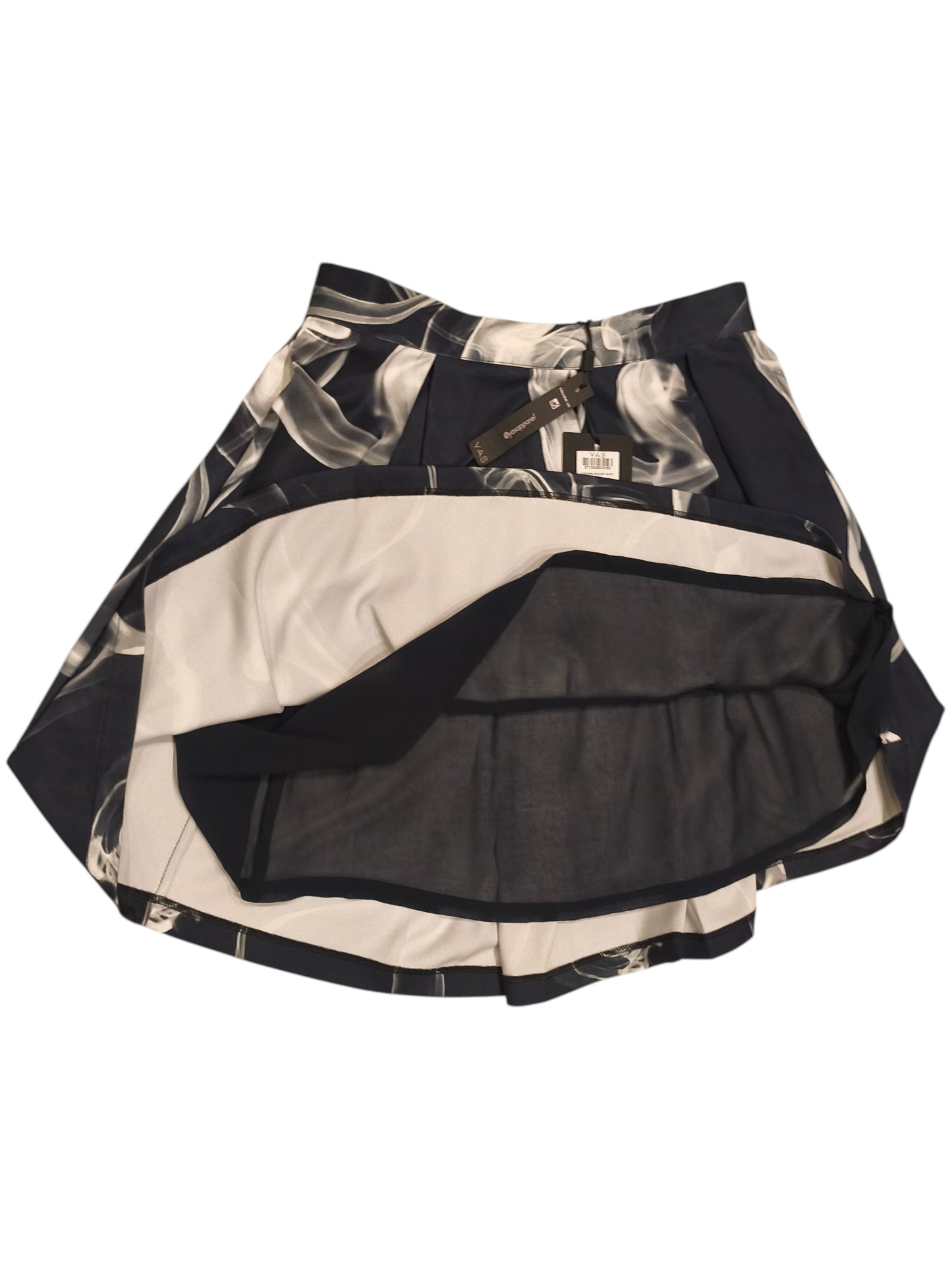 Y.A.S Dark Smokey Skirt Black White Abstract Print Pleated Mini Skirt Size EU 40