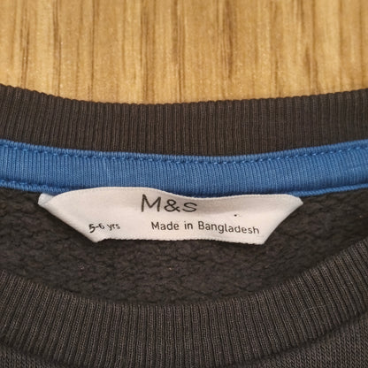M&S Boys Star Print Sweatshirt Jumper Dark Graphite Age 5-6 Yrs 116cm Cotton