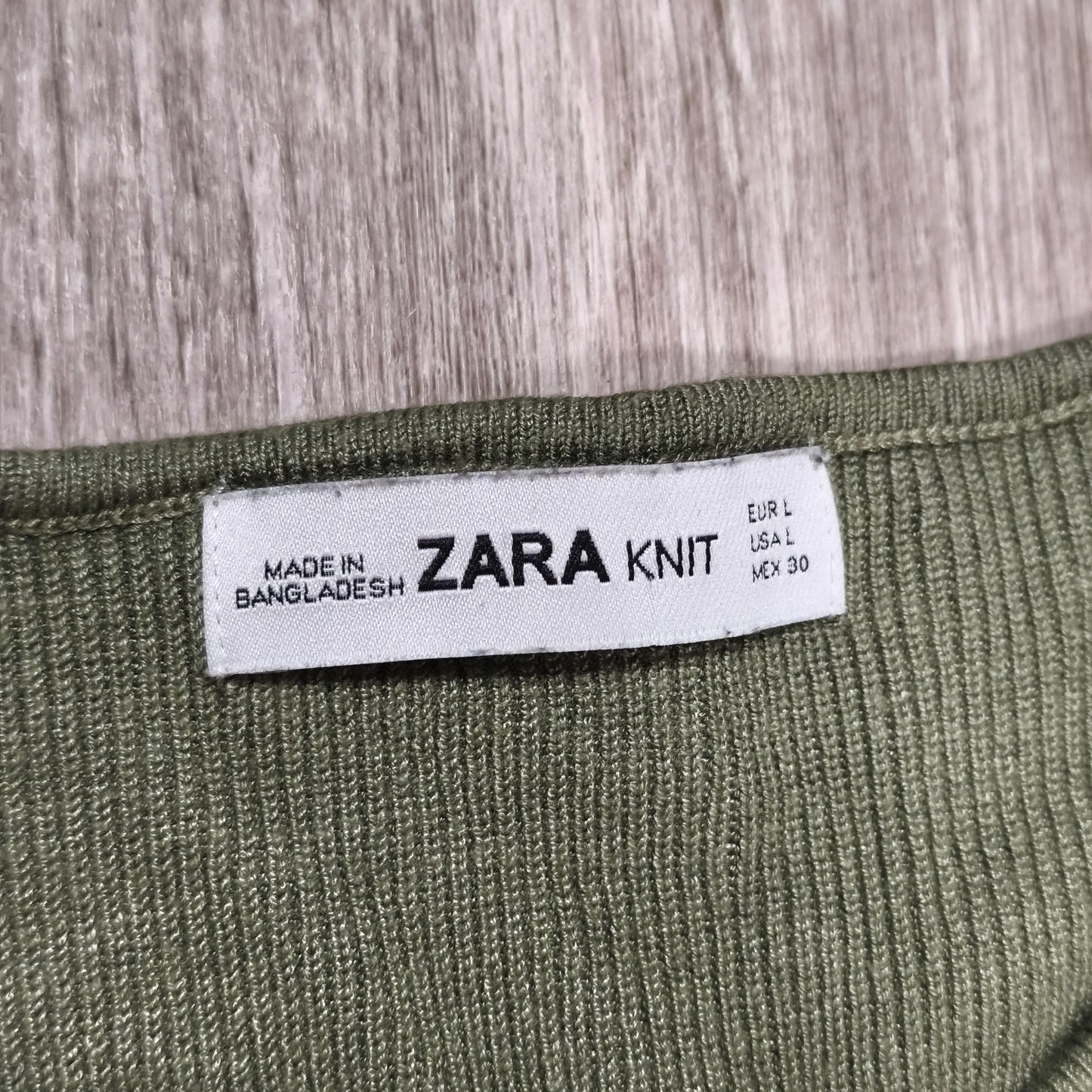 ZARA KNIT Women Large Green Striped Ribbed Long Sleeve Tie Waist Sweater Top
