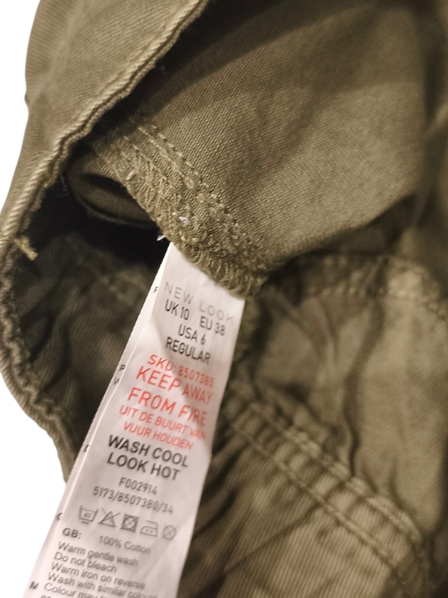 Detailed: New Look Khaki Green Denim Cargo Joggers Pants Womens UK 10 EU 38 US 6