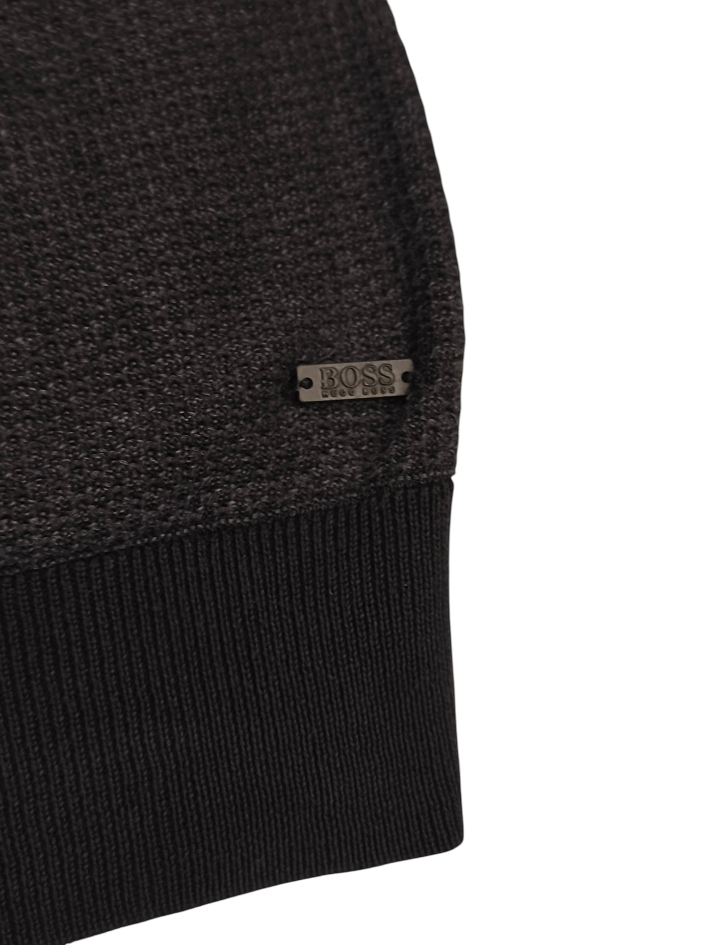 HUGO BOSS Black Textured Knit Sweater Men's XL Crew Neck Cotton Blend Pullover