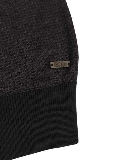 HUGO BOSS Black Textured Knit Sweater Men's XL Crew Neck Cotton Blend Pullover