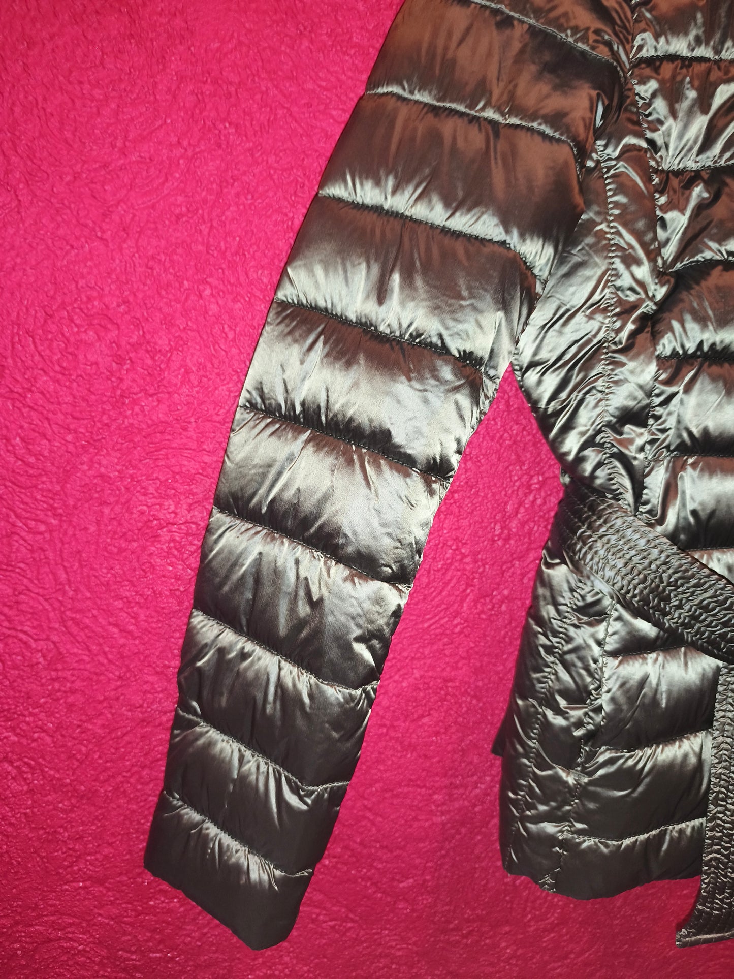 Esmara Metallic Olive Green Belted Lightweight Puffer Jacket | NWT S 36/38 (Minor Wear)