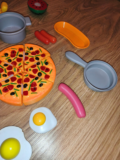 Kids Pretend Play Kitchen Food Set | Pizza, Cooking Pots & Accessories | 15+ Pieces