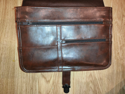 Vintage Style Brown Faux Leather Messenger Bag / Business Briefcase with Multiple Compartments