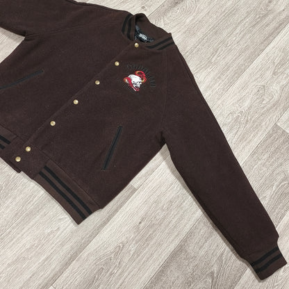DePalma Los Angeles Varsity Bomber Jacket Mens L Brown Wool Blend Skull Snake