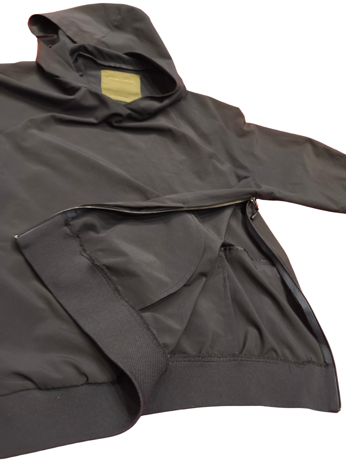 Zara Man Tech Hooded Windbreaker Pullover Jacket Black Side Zip Back Pocket M