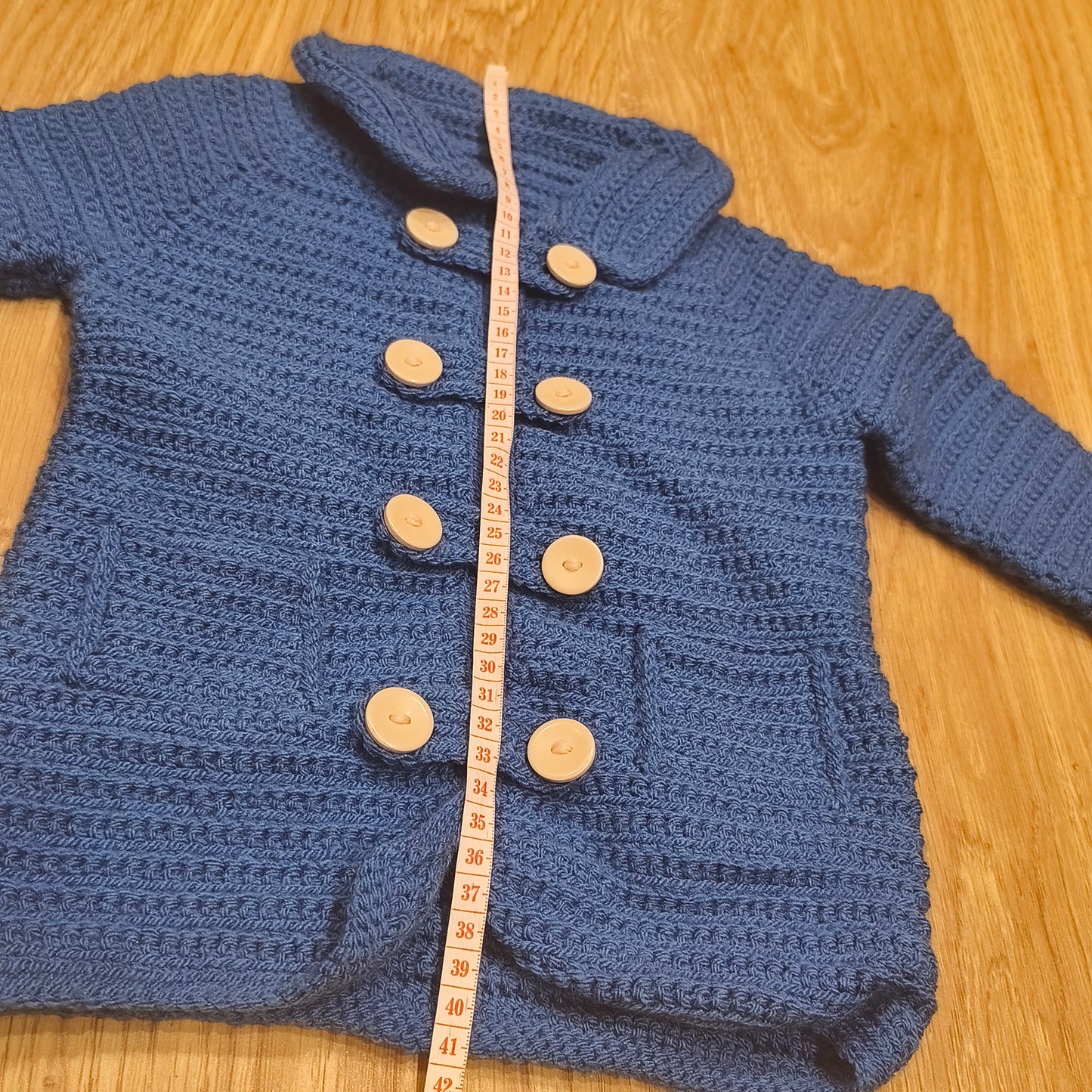 Handmade Blue Crochet Double Breasted Cardigan Sweater Coat Jacket