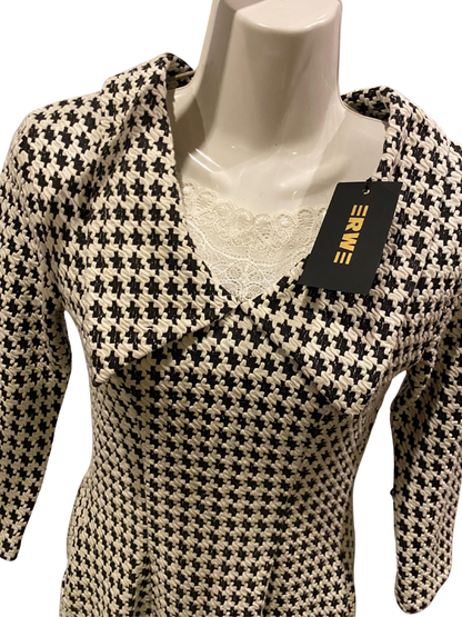 ERWE Houndstooth Sheath Dress Size 34 (US 2/4) Black & White Textured Knit