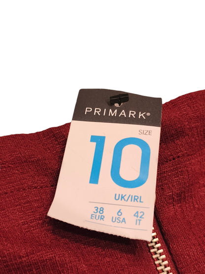 Primark Burgundy Pinafore Dress Size 10 Zip Front Bodycon Mini Wine Red Retro