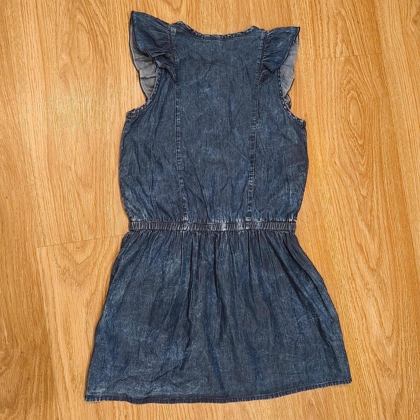 Z Girls Denim Dress Ruffle Sleeve Blue Cotton Button Front Pockets Size 10 140cm