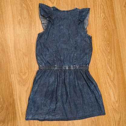 Z Girls Denim Dress Ruffle Sleeve Blue Cotton Button Front Pockets Size 10 140cm