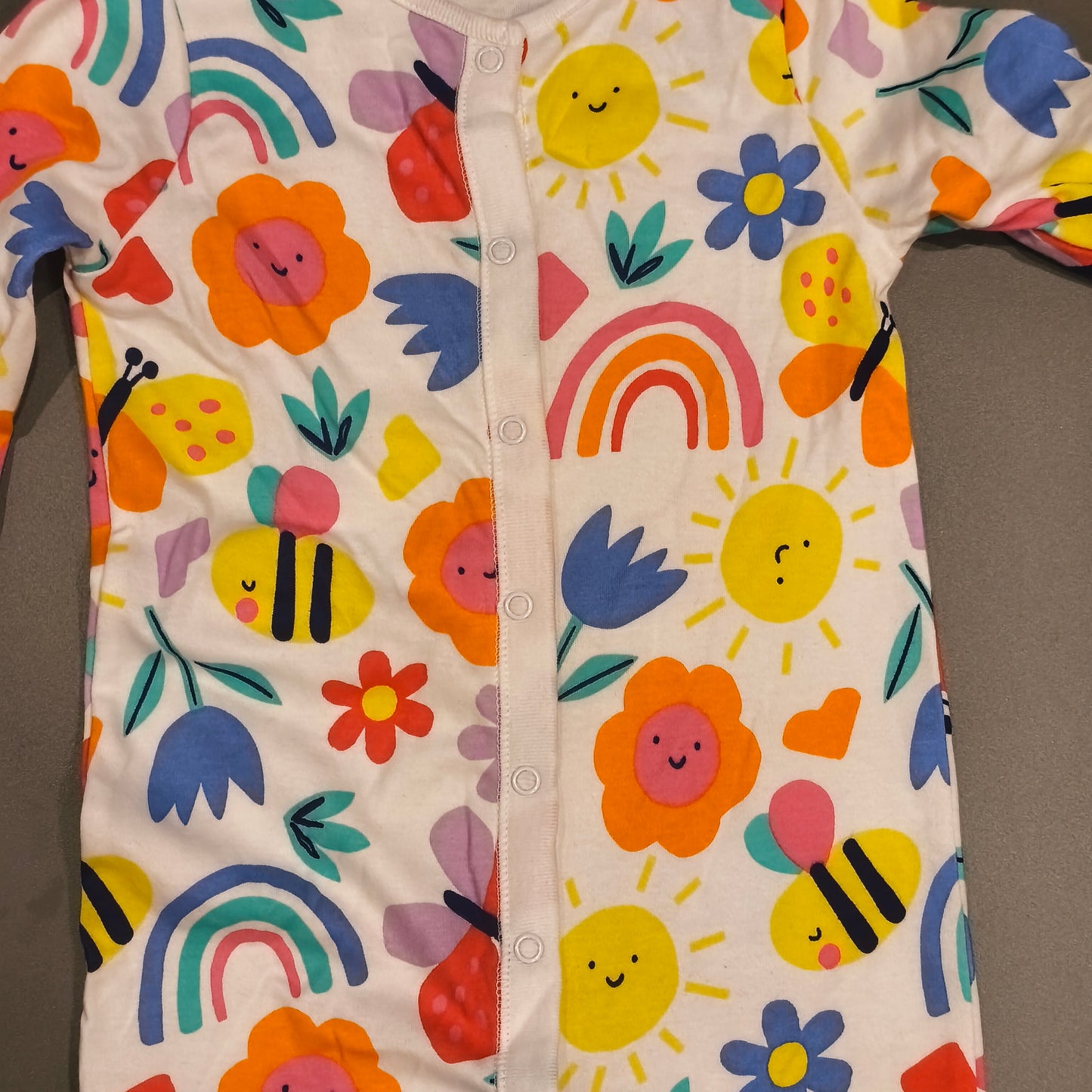 F&F Fred & Flo Floral Rainbow Sun Print Footed Sleepsuit Babygrow | 100% Cotton 2-3Y / 98cm