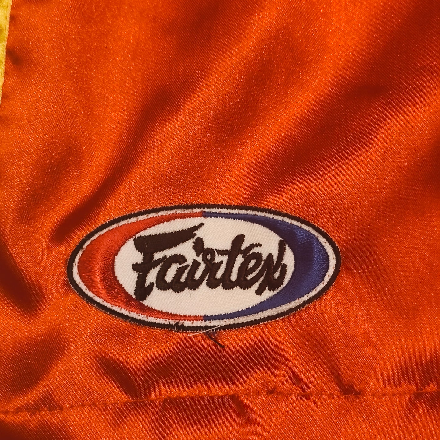 Fairtex Muay Thai Shorts Red Yellow Satin Boxing Kickboxing Trunks Size S