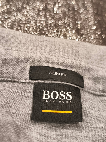 HUGO BOSS Men's Slim Fit Polo Shirt Grey Short Sleeve Cotton Piqué Size M Medium