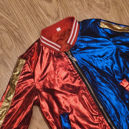 Harley Quinn Costume Jacket Kids Size 120 Red Blue Metallic Property of Joker