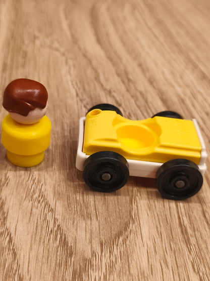 Vintage Fisher-Price Little People Yellow Car & Figure Set | Retro Play Family Jeep Toy Collectible