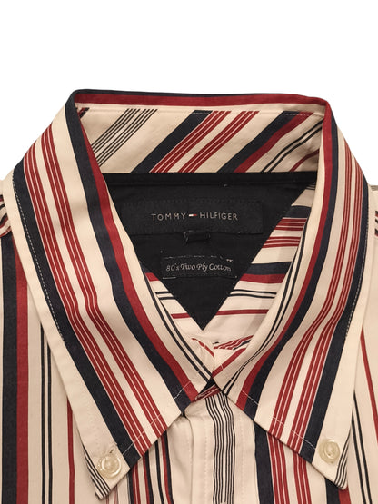 Tommy Hilfiger Men's Striped Button Down Shirt | 100% 80's Two Ply Cotton