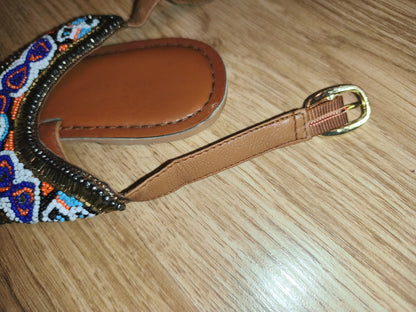 Women's Boho Vibrant Beaded Ankle-Strap Flat Sandals – Brown / Multicolor (Size EU 38 / UK 5)
