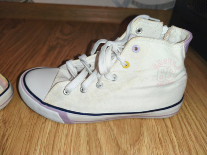 Women's/Teens White High-Top Canvas Sneakers with Side Zippers – EUR 37 (UK 4)