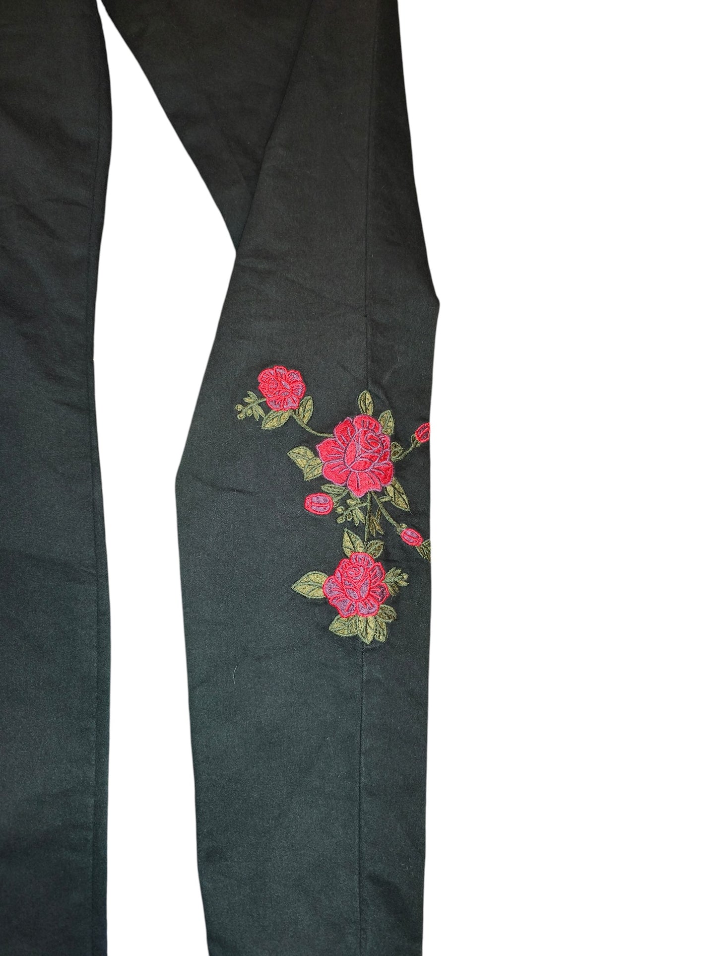 Clockhouse Women's Black Skinny Jeans Floral Rose Embroidery C&A Size EU 40/UK12
