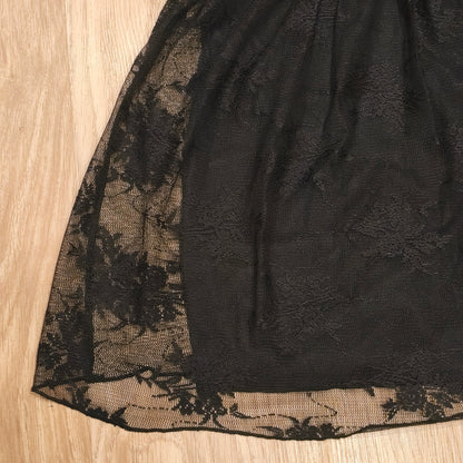 Laura Scott Black Lace Mini Dress V-Neck Lined Ruched Bodycon Party UK 12 D 38