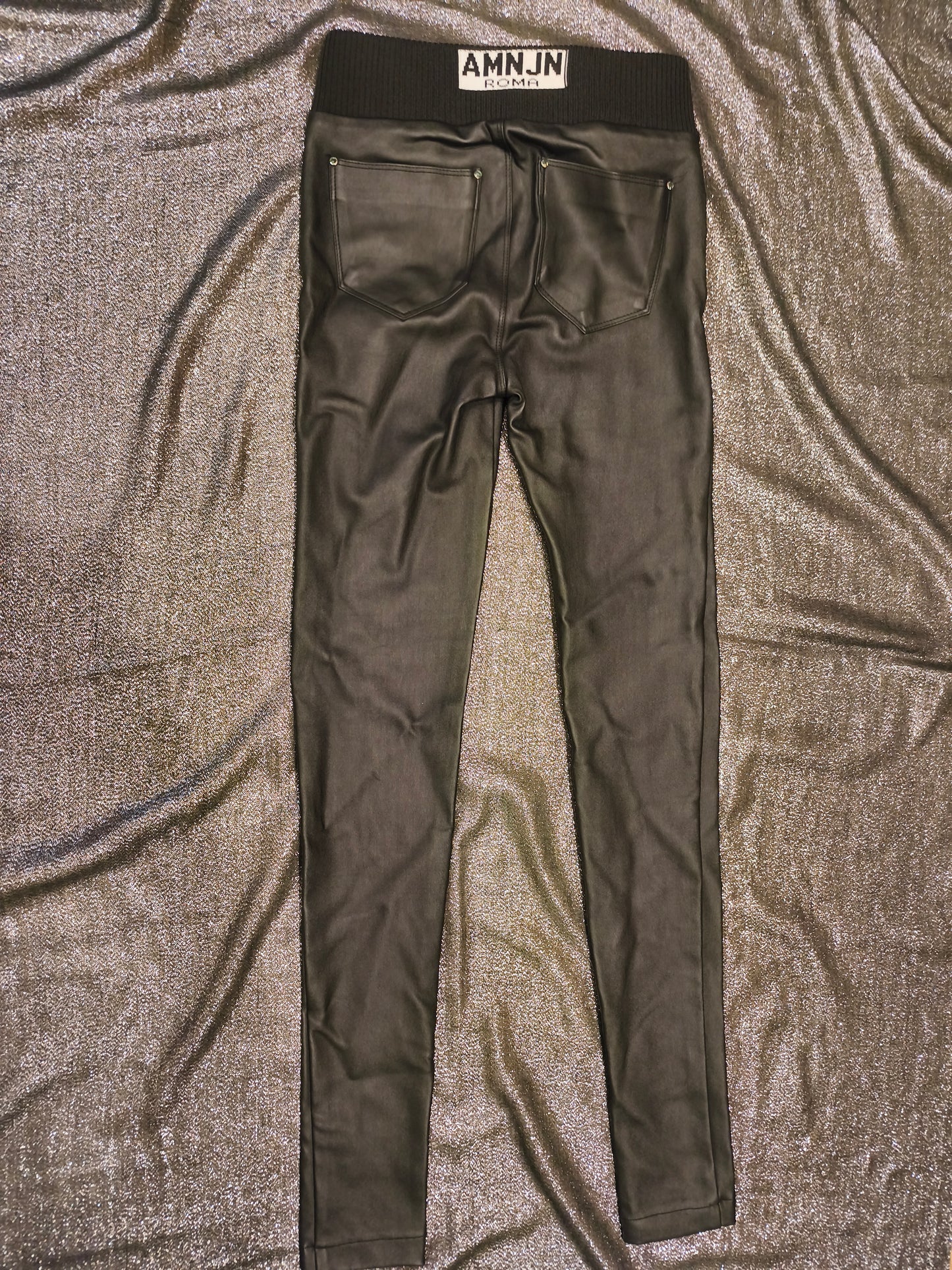 A.M.N Madness National Women's Black Coated Slim Fit Pants Size 26 Rhinestone