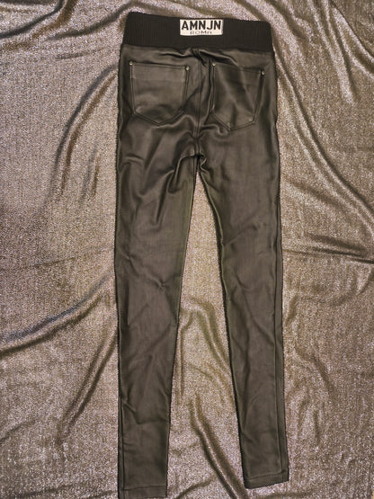 A.M.N Madness National Women's Black Coated Slim Fit Pants Size 26 Rhinestone