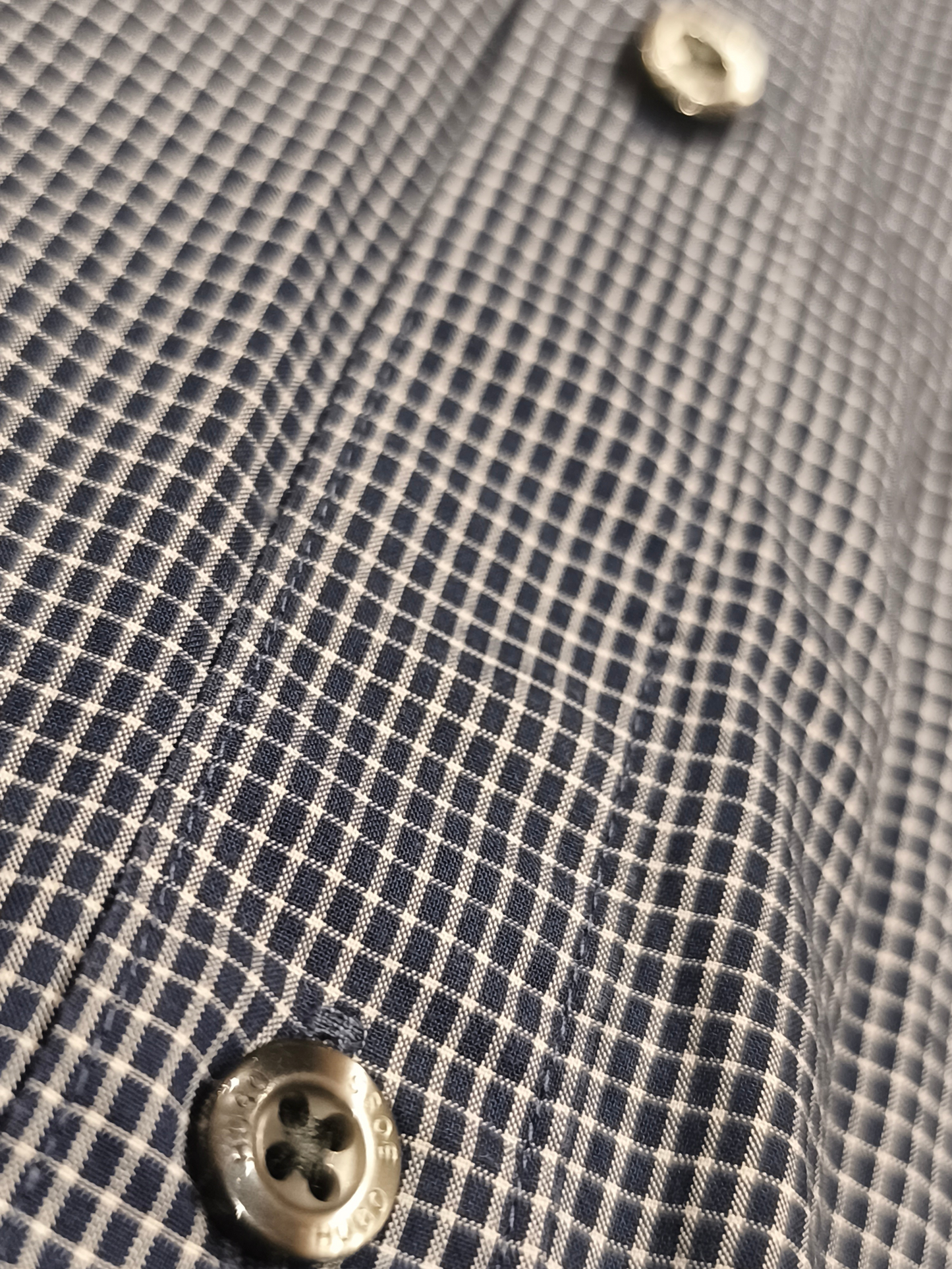 HUGO Hugo Boss Slim Line Men's Shirt L Short Sleeve Micro Check Navy Blue White