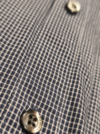 HUGO Hugo Boss Slim Line Men's Shirt L Short Sleeve Micro Check Navy Blue White