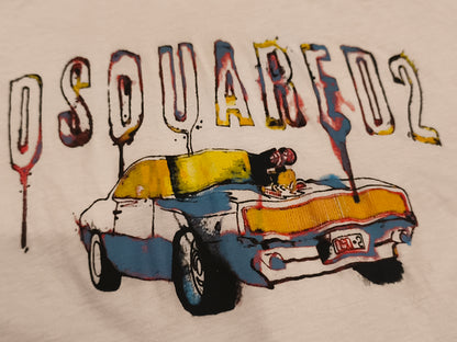 DSQUARED2 Men's Graphic T-Shirt XL White Classic Muscle Car Print Made In Italy