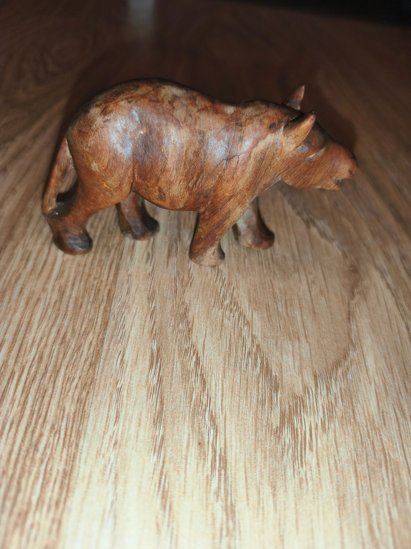 Vintage Hand-Carved Wooden Hippopotamus Figurine | Retro Wooden Animal Statue