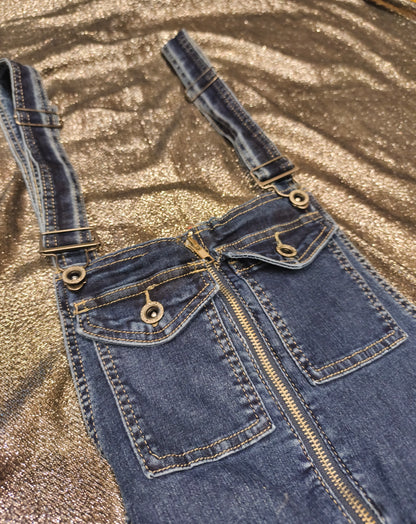 Mozzaar Forever Denim Overalls Jumpsuit Wide Leg Stretch Blue Bib Dungarees NWT