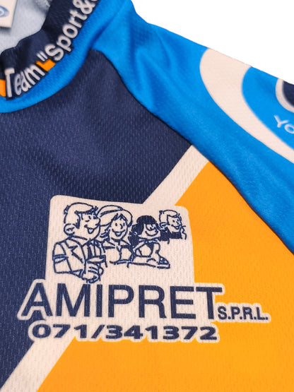 Vintage Team Sport & Sante Cycling Jersey ServiMat Belgium Blue Short Sleeve
