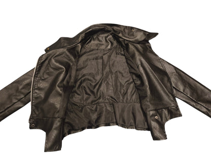 Women's Black Faux Leather Moto Biker Jacket - Zip Accents - Fits like a Medium