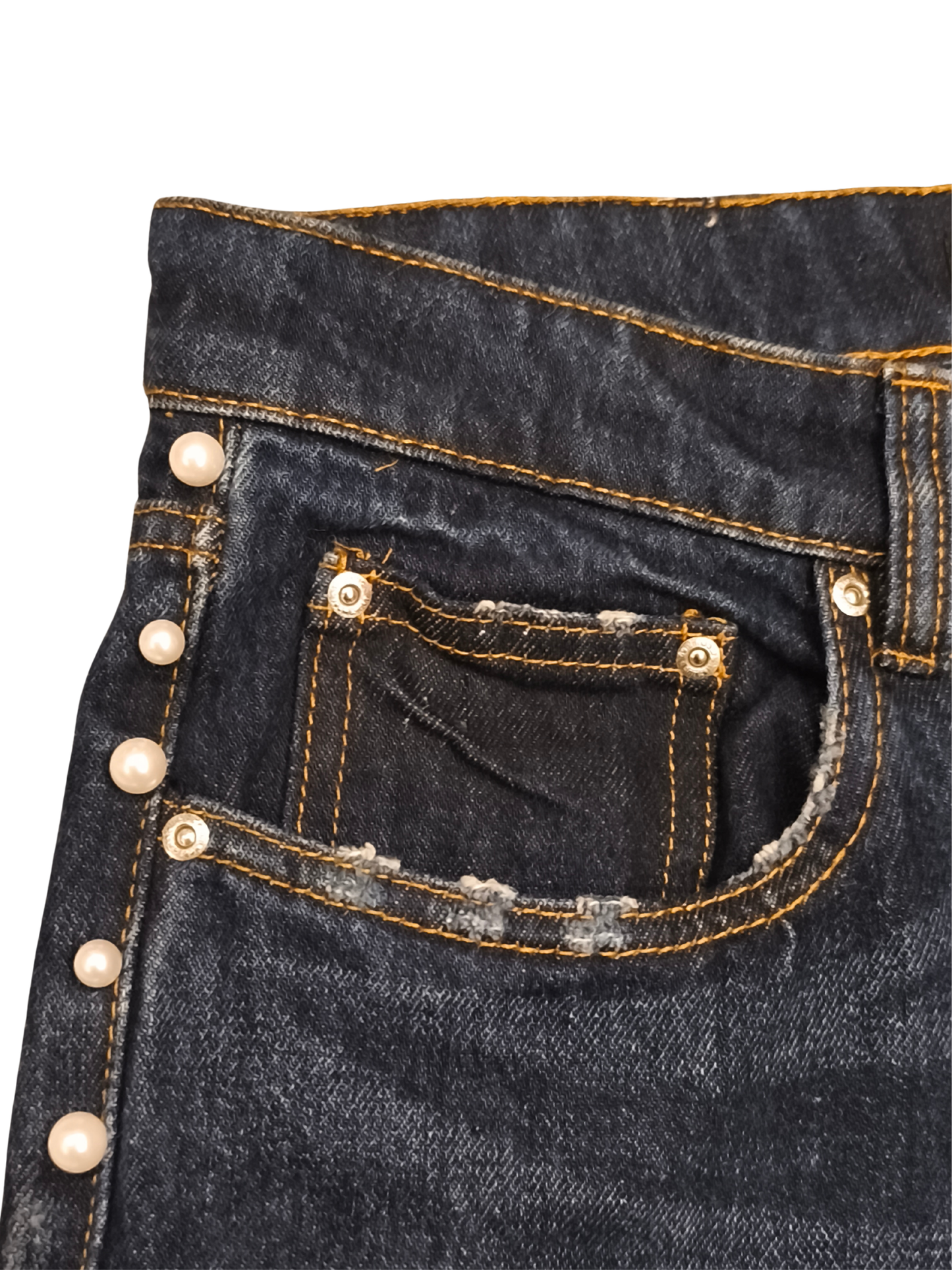 ZARA Trafaluc Pearl Beaded Mid-Rise Slim Boyfit Jeans Dark Wash Denim Size 6(US)