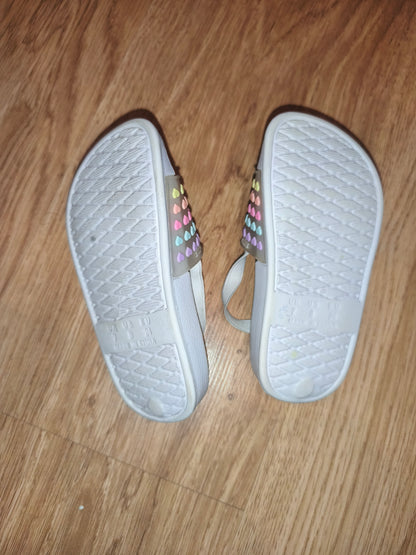 Primark Girls Rainbow Pastel Heart Sliders with Elastic Heel Strap – White (Size EU 24 / UK 7)