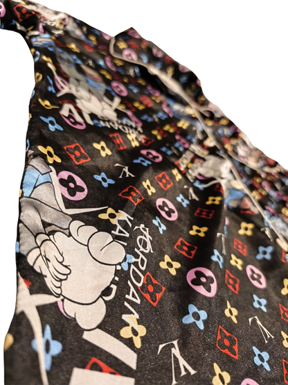 Streetwear Mashup Pajama Shirt - KAWS Jordan LV Style Print - Size L/XL - Black