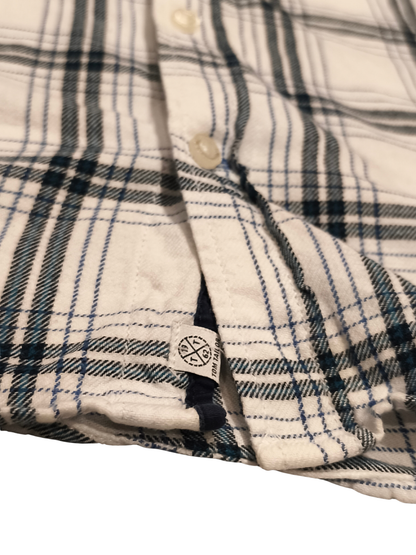 Tom Tailor Men's Flannel Shirt Size S Regular Fit White Blue Plaid Long Sleeve