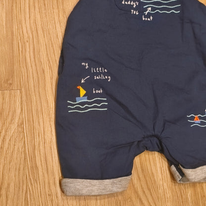 Mothercare Baby Boys Dungarees Romper 3-6 Months Navy Blue Nautical Boat