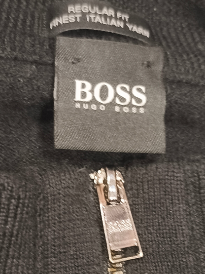 BOSS Hugo Boss Men's Elfonte Full-Zip Virgin Wool Sweater Jacket Black L