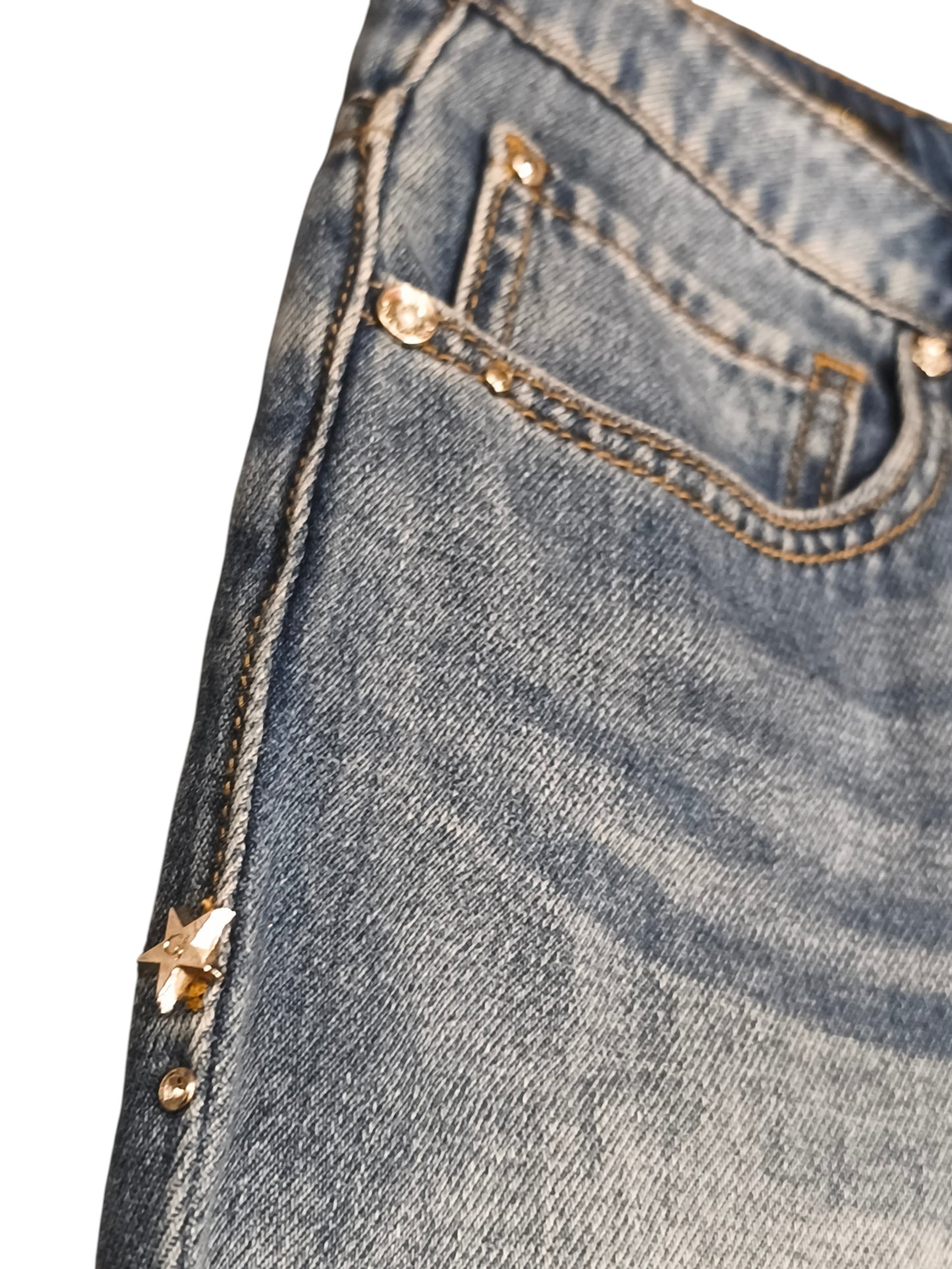 Gaudi Jeans Women's Sz 27 Blue Embellished Rhinestone Cuff Girlfriend Denim Jean