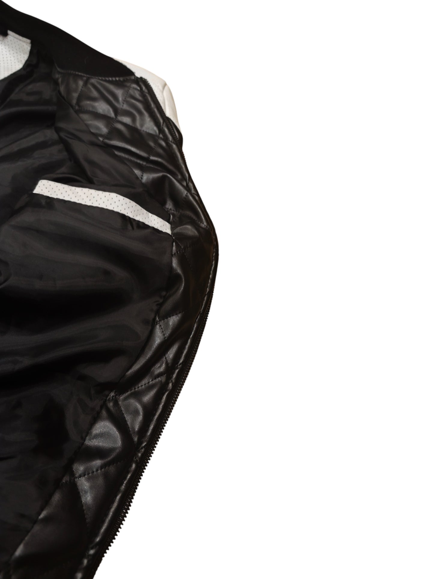 AOWOFS Men's Faux Leather Bomber Jacket - Quilted Moto Style - Black & White - M