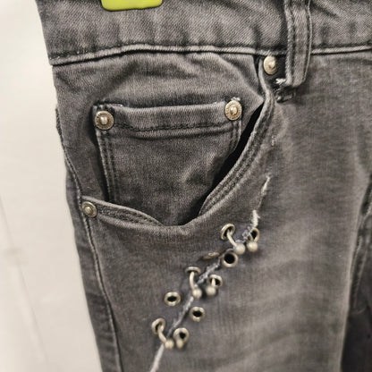 Toxik3 Womens Black Skinny Jeans Sz S US 4 EU 36 Studded Lace Up Stretch Denim