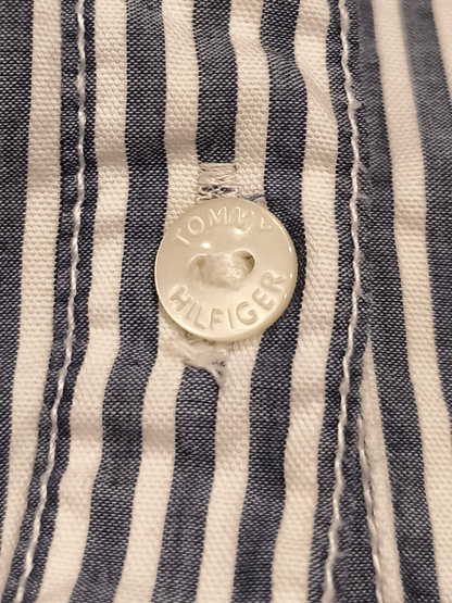 Tommy Hilfiger Women's Blue/White Striped Ruffle Button-Down Shirt - Size 10 - F