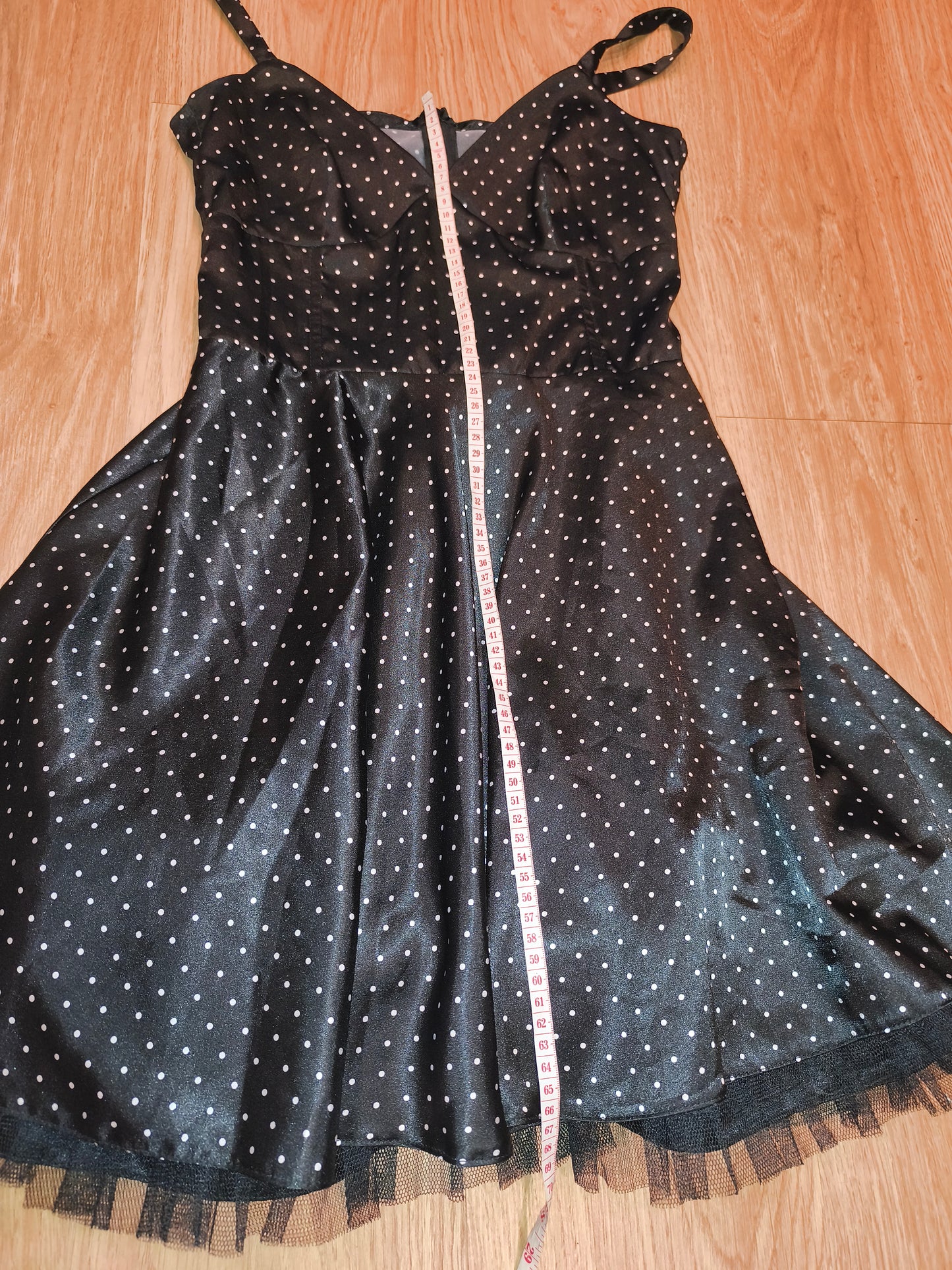 Vintage Style Black Polka Dot Mini Dress Retro Pinup Rockabilly Tulle Petticoat