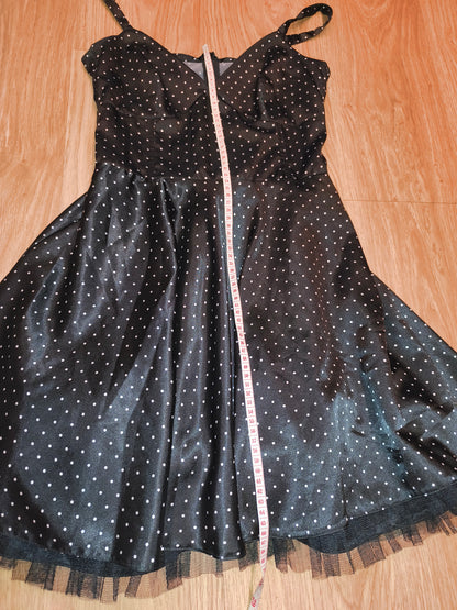 Vintage Style Black Polka Dot Mini Dress Retro Pinup Rockabilly Tulle Petticoat