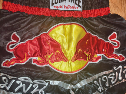 Authentic Lumpinee Muay Thai Shorts Black & Red Bull Patch – Size L