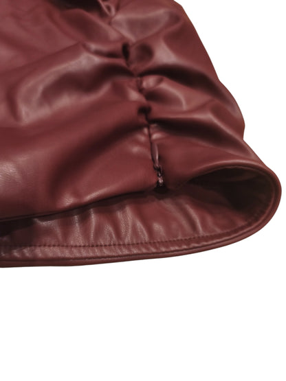 SHEINBAE Burgundy Faux Leather Ruched Mini Skirt - Size Medium M (US 6) - NWT
